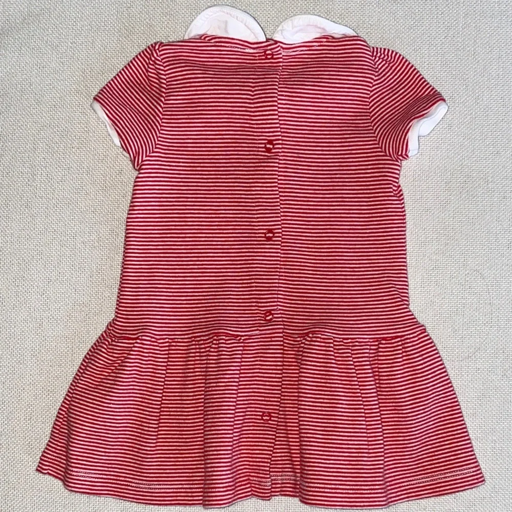 Petit Bateau Red and White Striped Dress with Peter Pan Collar